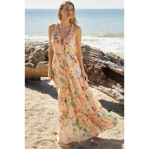 Anthropologie PQ Swim Boho Fairy plunge botanica Maxi goddess dress SZ M/L